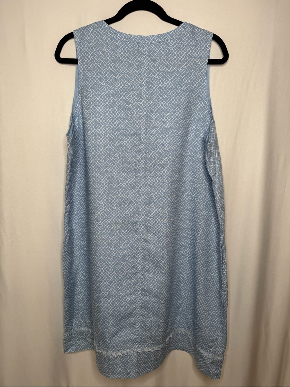 Tommy Bahama 100% Linen Shift Dress XL Blue White Print Pockets Fringe Trim - Picture 3 of 8